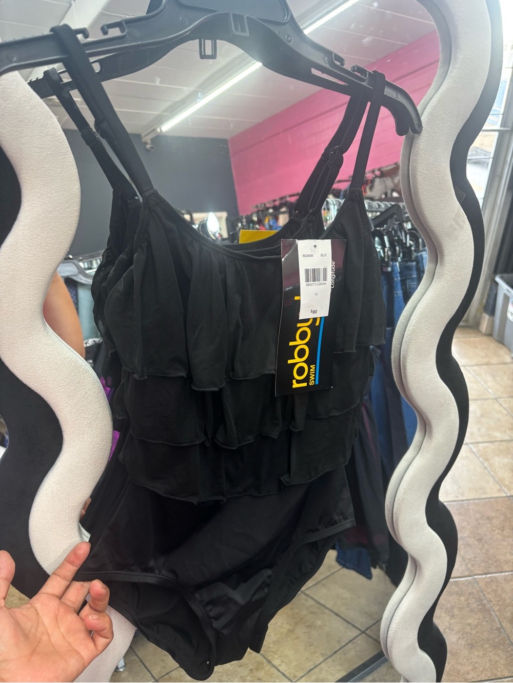 AUTHENTIC VINTAGE Robby Len Black Ruffle One-Piece Swimsuit